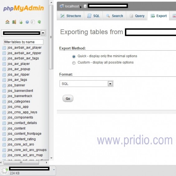 backup WordPress | Export SQL từ PHP my Admin 