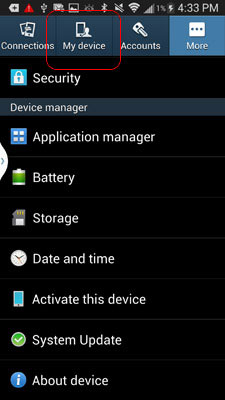 Chọn mục My Device trong phần Settings của Galaxy S4