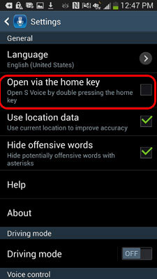 Bỏ chọn mục Open via the home key trên Samsung Galaxy S4